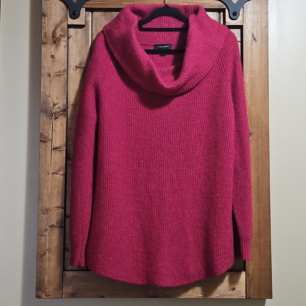 Tahari Pink Merino Wool Cowl Neck Sweater XL
